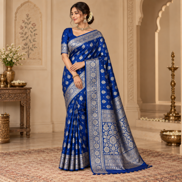 Royal Sapphire Silk Zari Saree